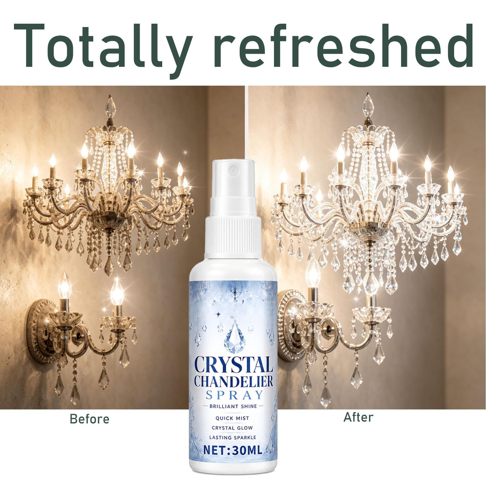 Detergente per lampadari in cristallo, spray detergente per vetri senza strisce, rimuove la polvere e ripristina la lucentezza su applique e luci a sospensione, vetro e apparecchi di (16PCS)