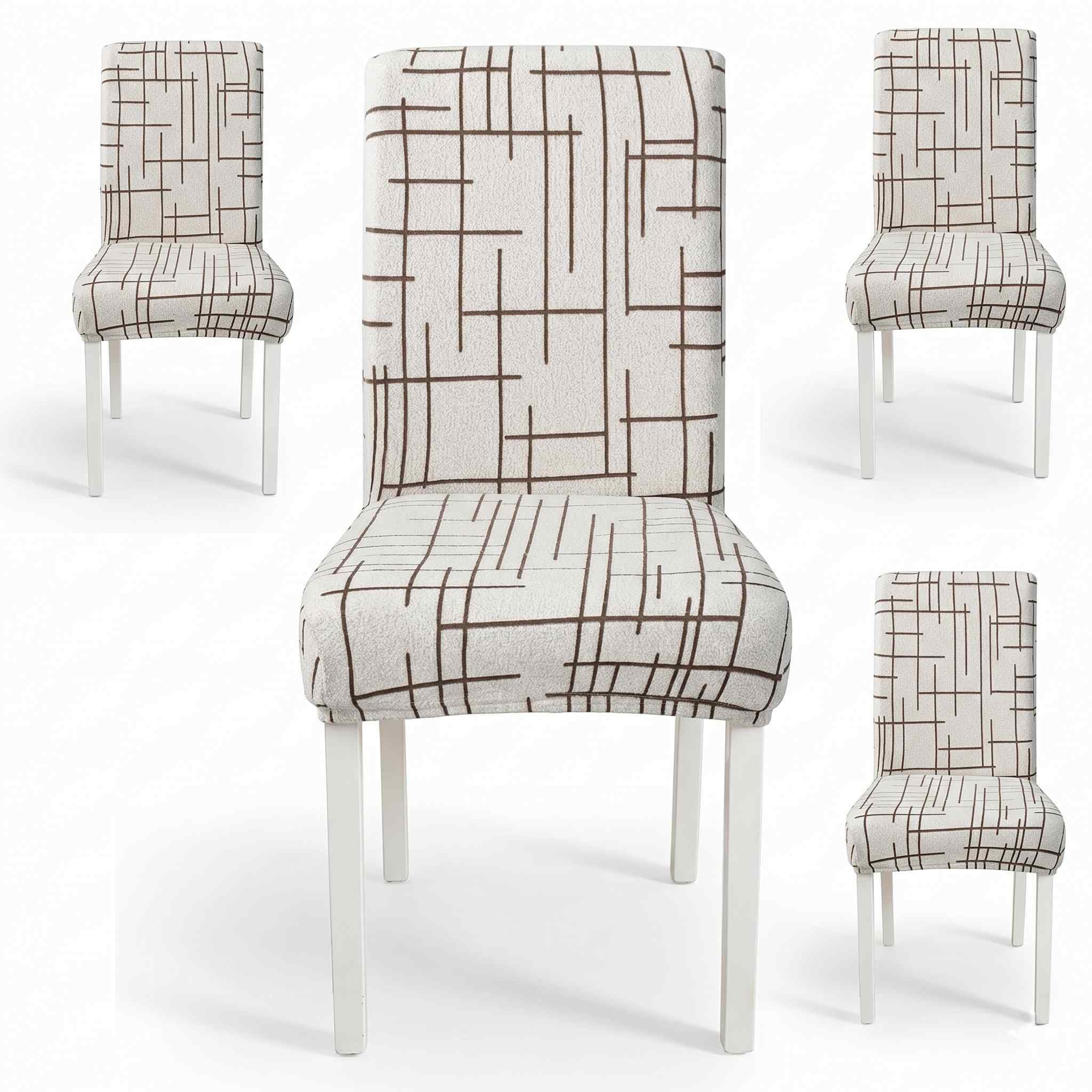 styleys dining chair covers slipcovers for dining table – stretchable washable jacquard fabric seat protectors for kitchen, banquet, wedding & party chairs (pack of 4, brown grid, bofqyt-3)