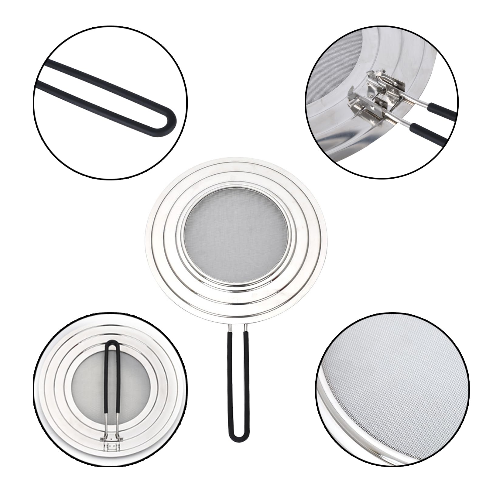 Tapa Sarten Antisalpicaduras, 30cm Antisalpicaduras Cocina Con Mango Plegable, Tapa Sarten Antisalpicaduras Malla,Versátil Protector De Grasa Para Sartén Cocinar y Freír, Evita Salpicaduras De Grasa