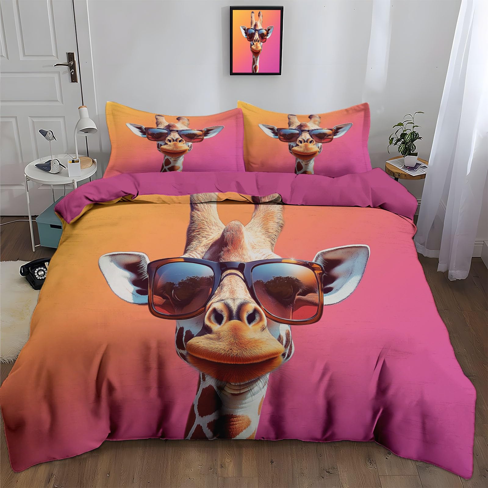 Parure de lit girafe 200x200 avec fermeture éclair pour un change de couette rapide