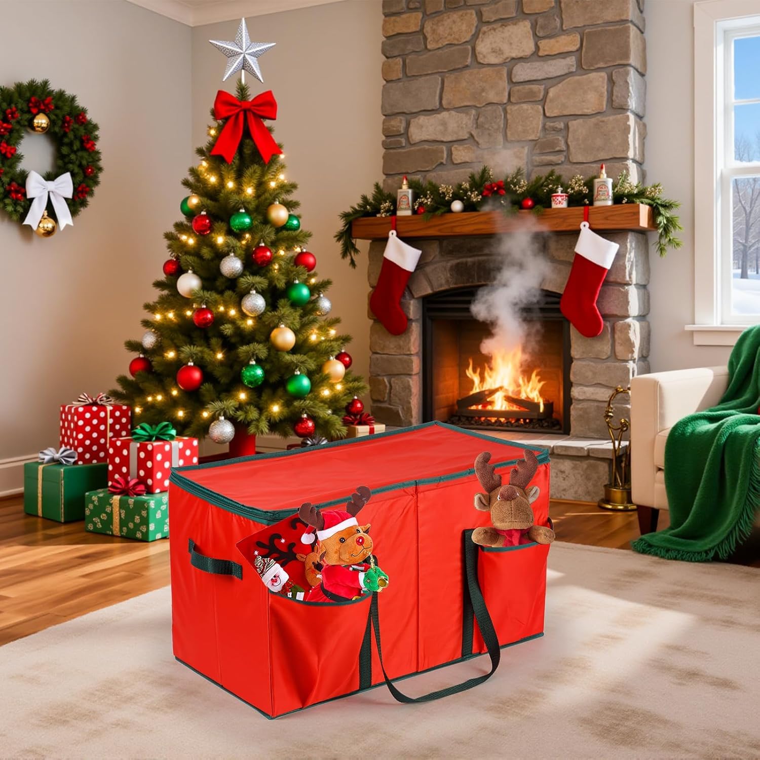 Scatola Porta Palline Di Natale Con 128 Scomparti - Organizer Decorazioni, Doppia Zip, Tessuto Oxford