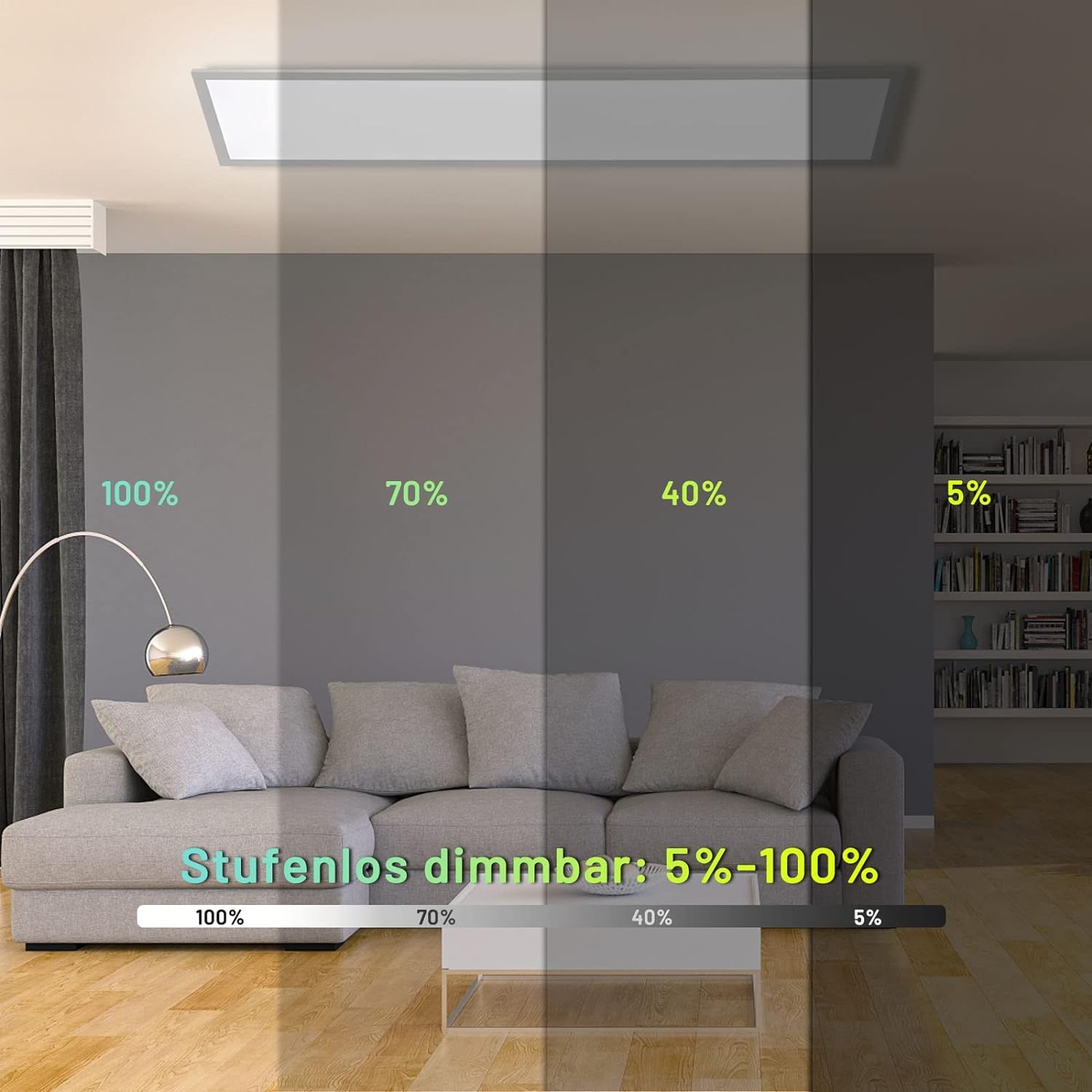 Dimmbare LED Deckenleuchte 120x30 cm mit Memory Funktion, 40W 2700K-6500K Ultraflache Rechteckige Panel mit Fernbedienung, Ultrahelles Licht Geeignet für Büro, Küche, Garage, Werkstatt, Keller, etc.