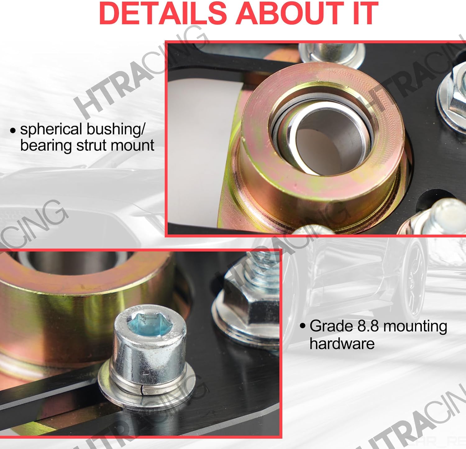 2 Pcs Caster Camber Plates Compatible with Ford Mustang 1990 1991 1992 1993 Front Adjustable +/-3.0 Camber +/-2.0 Caster Plates Aluminum Alloy (Black)