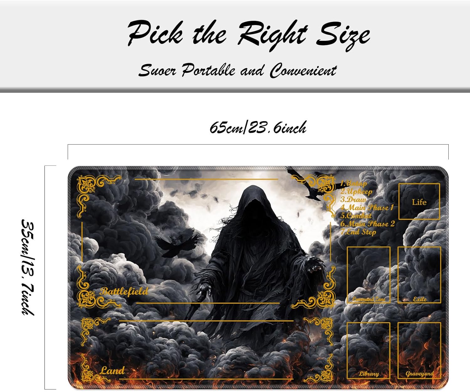Playmat for MTG, with Free Storage Bags,Game Mat 24 x 14 inches, TCG and Board Game Mat for Cards,Mousepad Desk Mats，Skull Fire Smoke