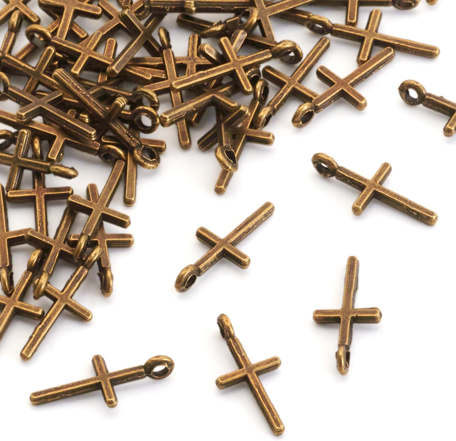 Beadthoven 50pcs Antique Bronze Alloy Cross Pendants Crucifix Necklace Charms for Making Necklace Bracelet Choker 17x8x2mm Hole: 2mm