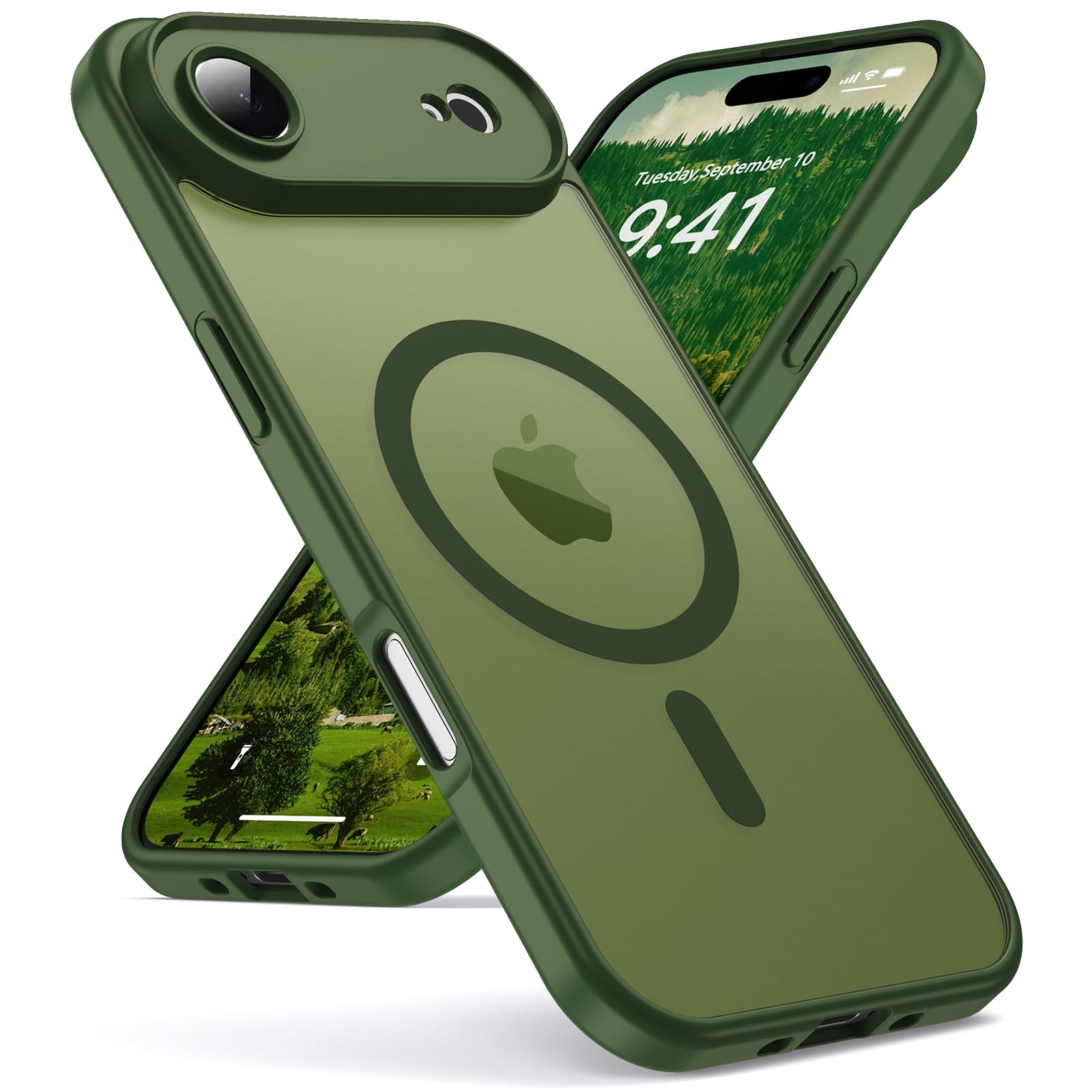 for iPhone 17 Air case, MagSafe Compatible, Camera Protection, Magnetic Translucent Matte Film case, Military Grade (Cangling Green)