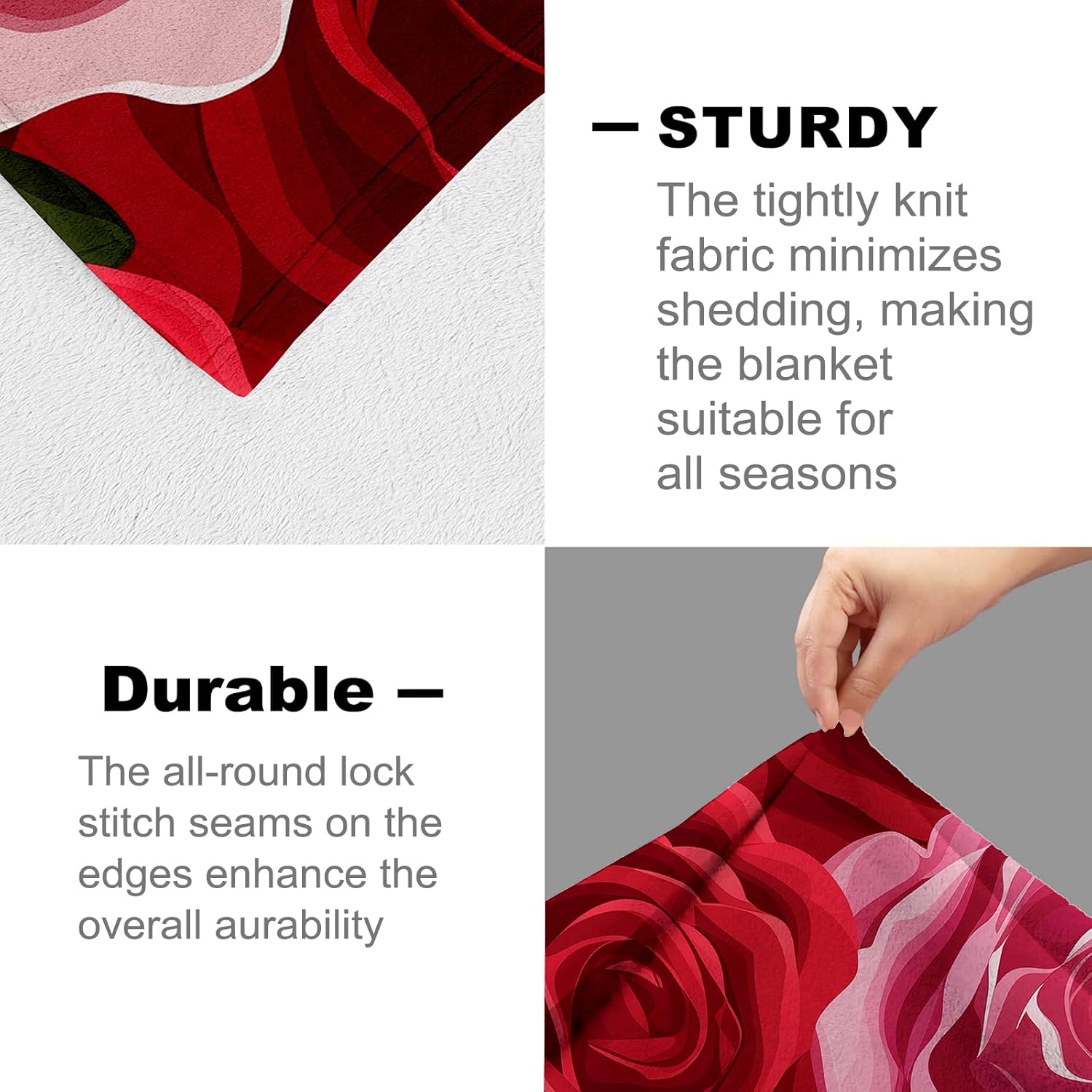 Rose Blanket for Adults, Girls, Women - Flannel Throw for Sofa, Couch, Bed - Soft Warm Pink Red Floral Decor 60" x 50" - Image 4