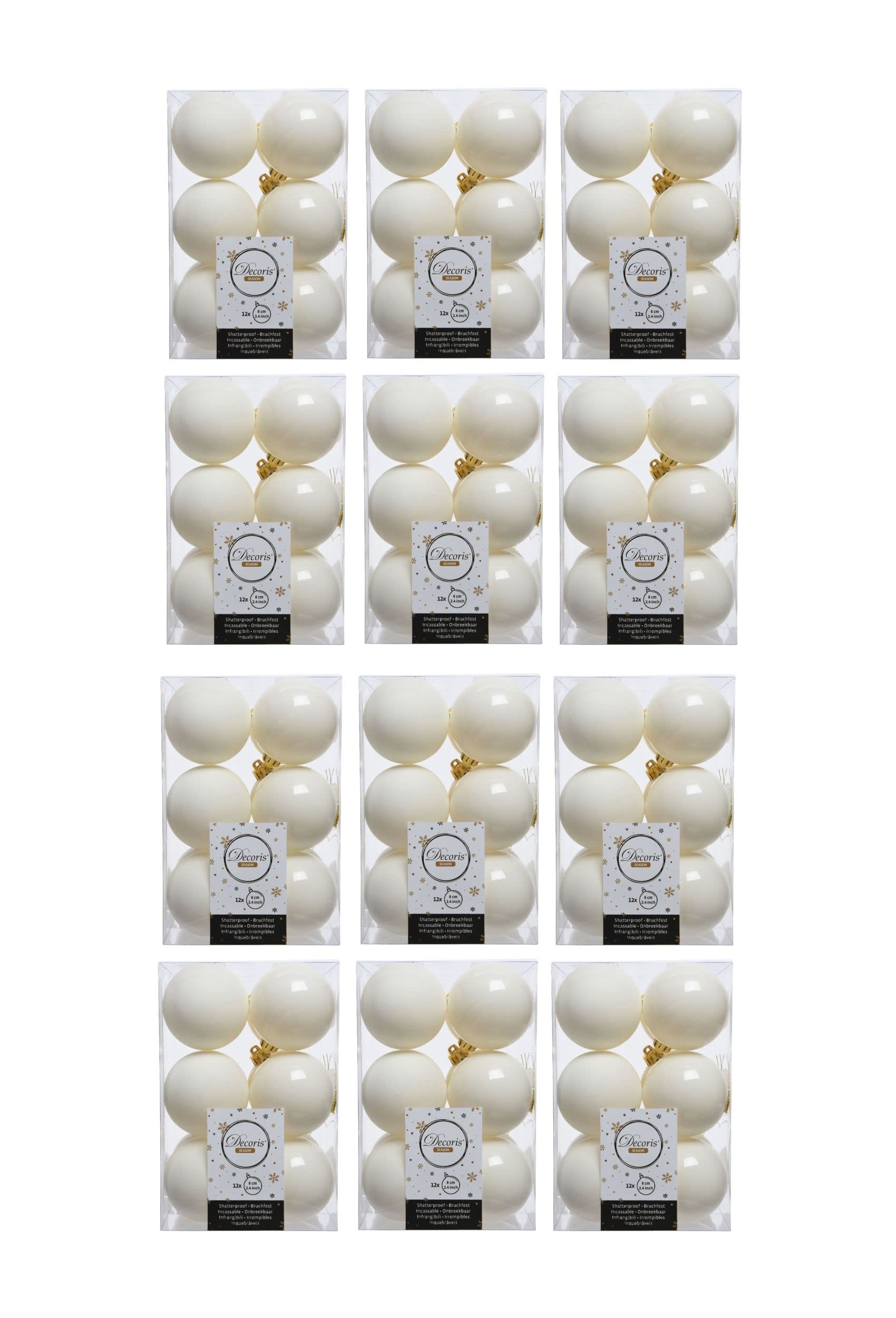 Shop4allsorts Wool White 144 Christmas Baubles 6Cm Shatterproof Tree Ornaments Shiny Matt Decs