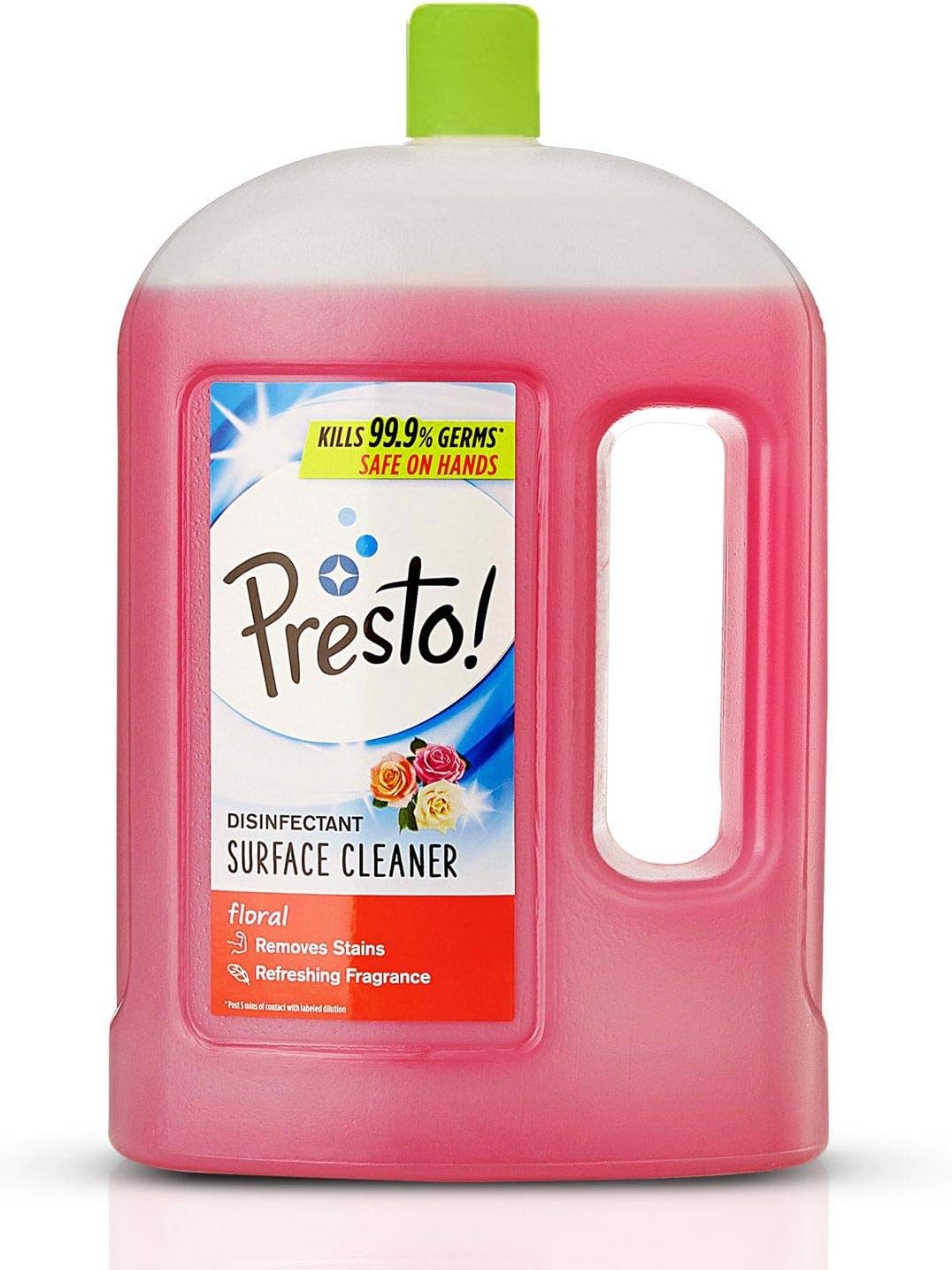 Amazon Brand - Presto! Floral Disinfectant Surface & Floor Cleaner Liquid | Floral | 2 Litre Can | Kills 99.9% Germs | Removes Stains | Safe On Hands