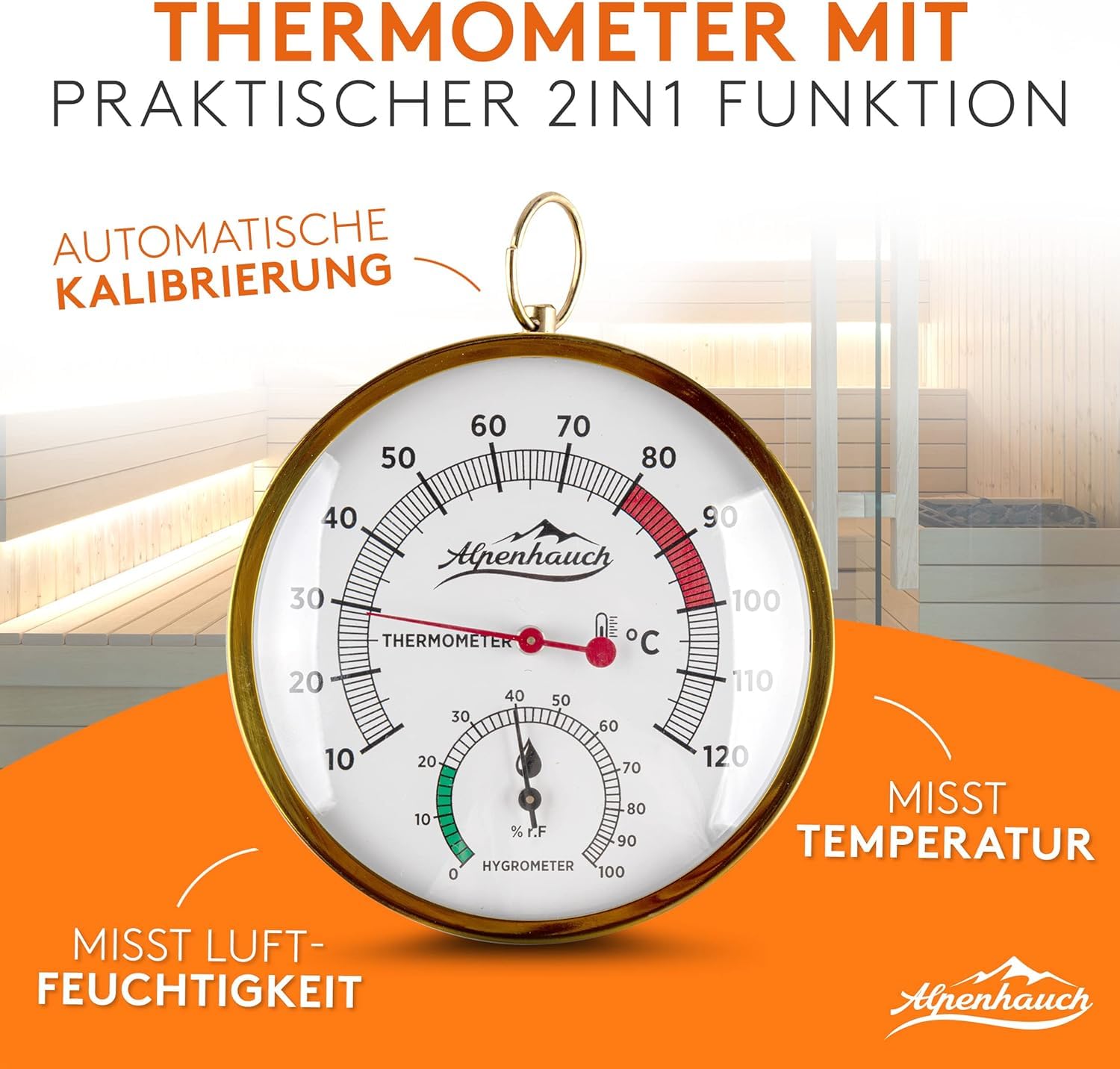 ALPENHAUCH Sauna Eimer mit Kelle 100% Naturholz - Saunakübel mit Sanduhr & Thermometer - Sauna Zubehör Aufgusseimer Set