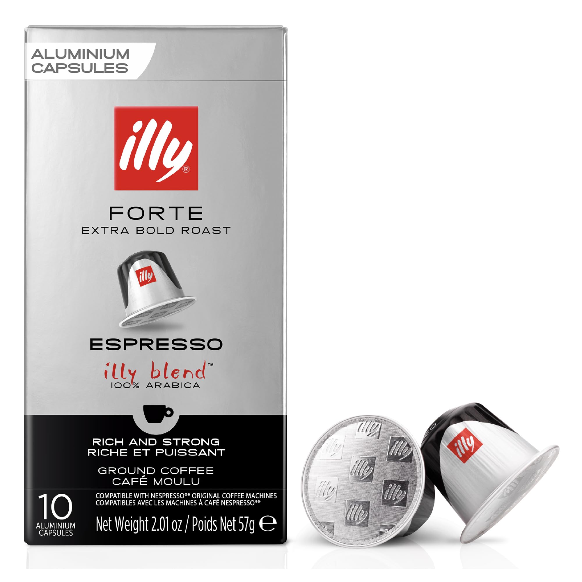 illy Coffee Nespresso Compatible Capsules, Forte, Aluminium Coffee Capsules, Pack of 10