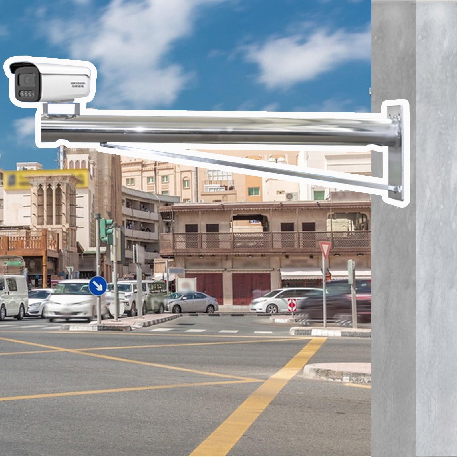 Universal Outdoor Security Camera Mount, Weatherproof Stainless Steel Pole & Wall Bracket, Cross Arm Design for Single - 1.0M Surveillance Solution-Single -2.0 m(6.56 ft)