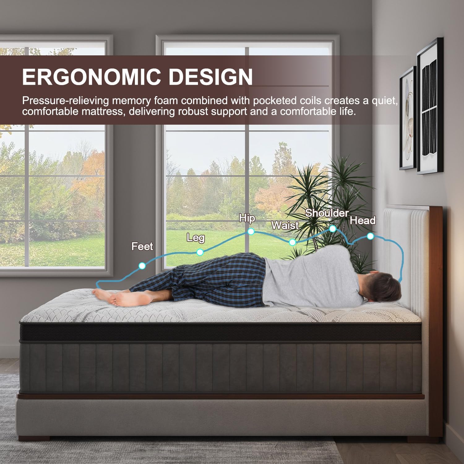 Queen Mattress,14 Inch Hybrid Mattress Queen Size with Memory Foam & Pocket Springs,Medium Firm with Cooling Top Layer,Pressure Relief & Motion Isolation,Mattresses in a Box,CertiPUR-US Certified