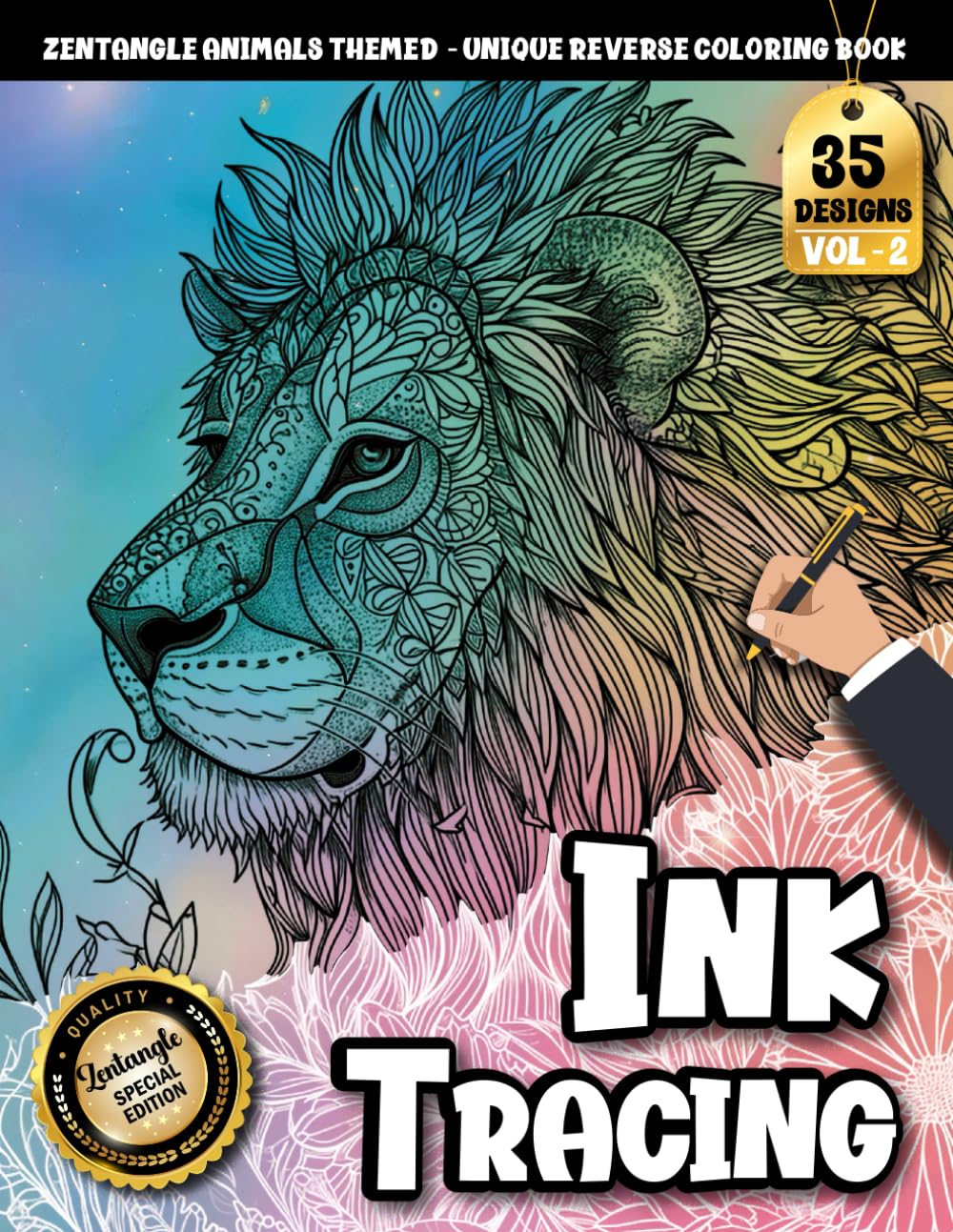 Ink Tracing Book For Adults: Beautiful zentangle Animal Tracing Artwork with Watercolor Themes for Relaxation, Mindfulness, and Easy Creativity (Zentangle Animals Tracing Series)