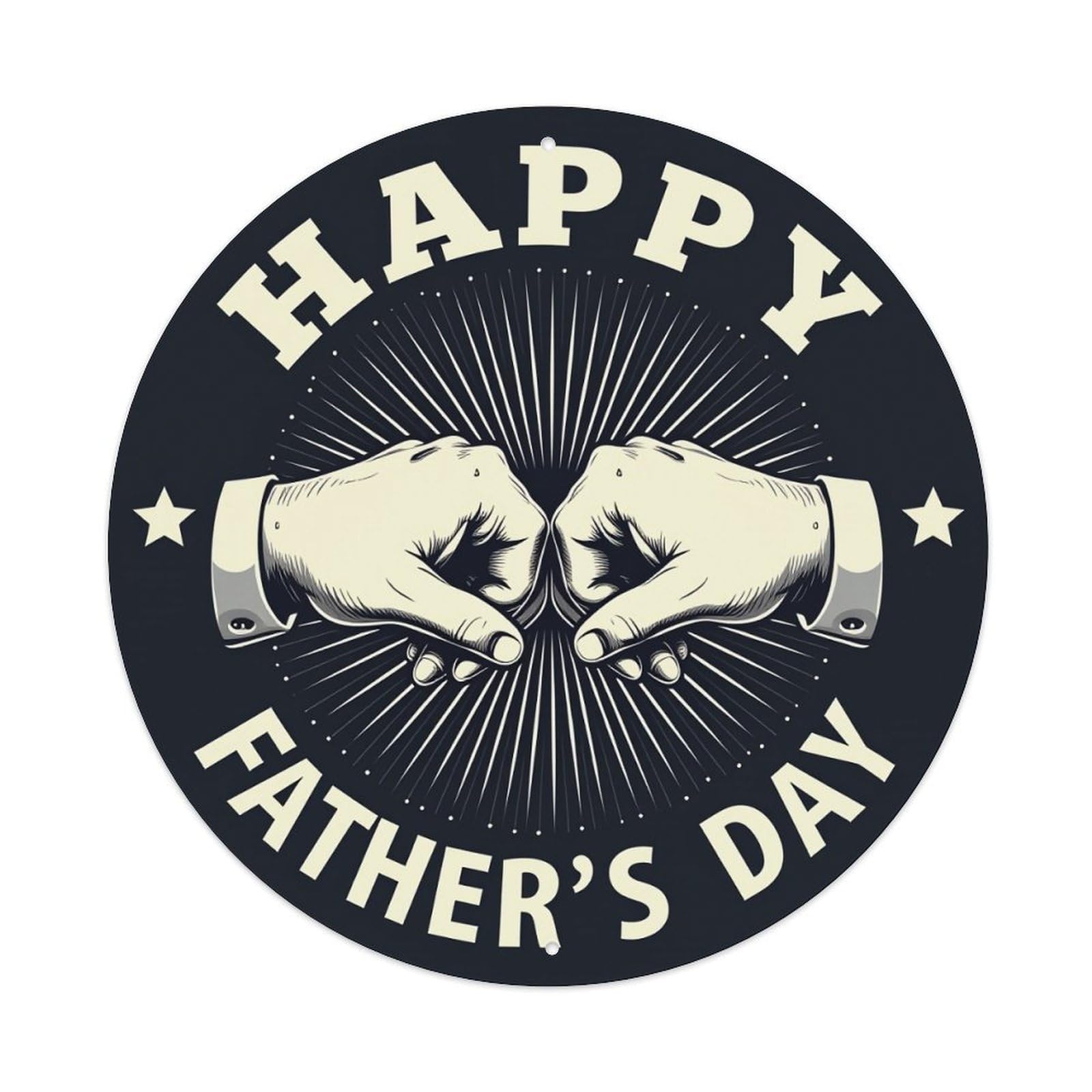 Happy Father's Day Hands Clasp Round Tin Sign Vintage Metal Poster, Home Bar Garage Man Cave Cafe Indoor & Outdoor Wall Decoration 8x8Inches