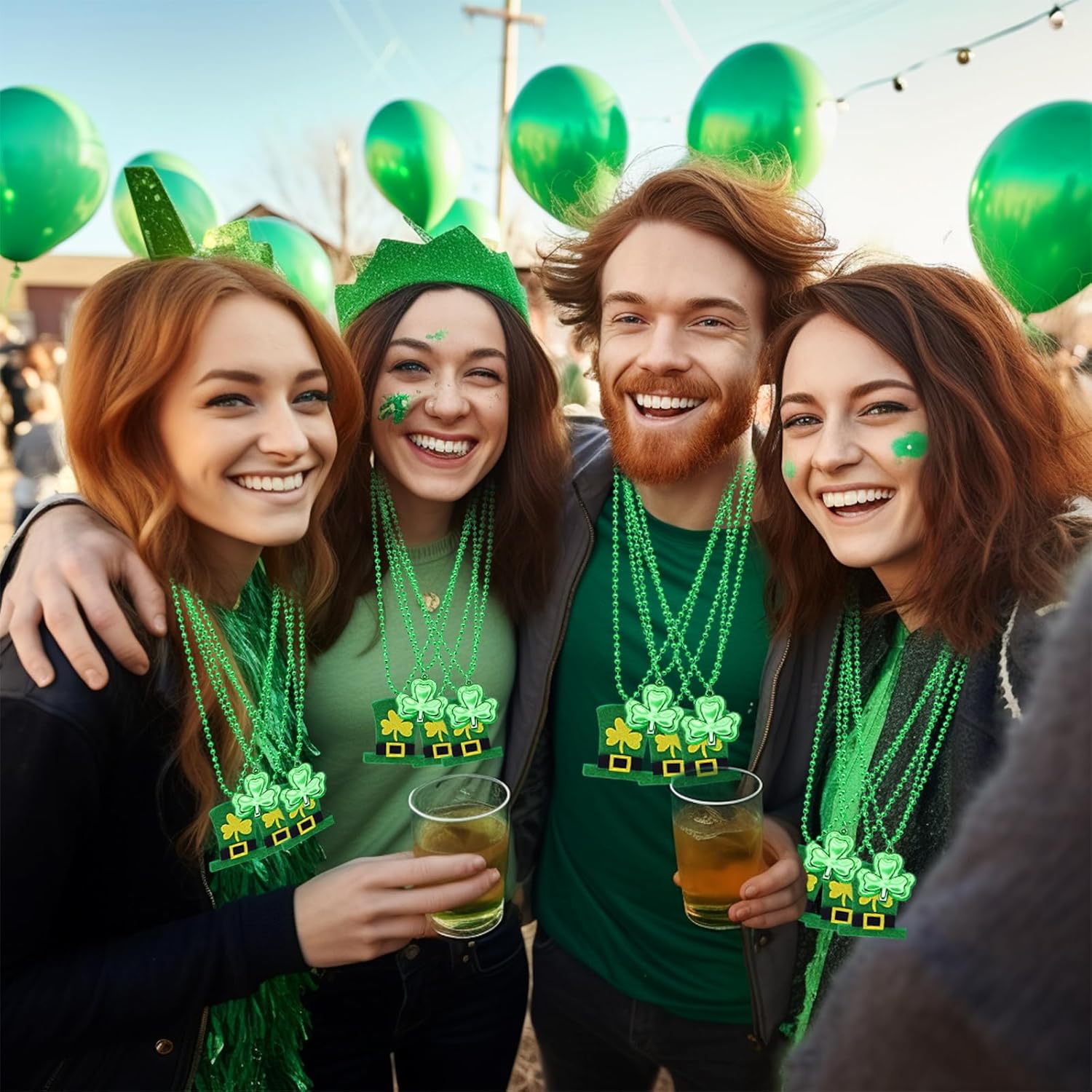 TURNMEON 100 Pack St Patricks Day Decorations, St Patricks Day Accessories, 33" Saint Patricks Day Hat Beads Necklace Bulk,Shamrock Decorations Party Supplies for Party Dressing-up Birthday Decor - Image 4