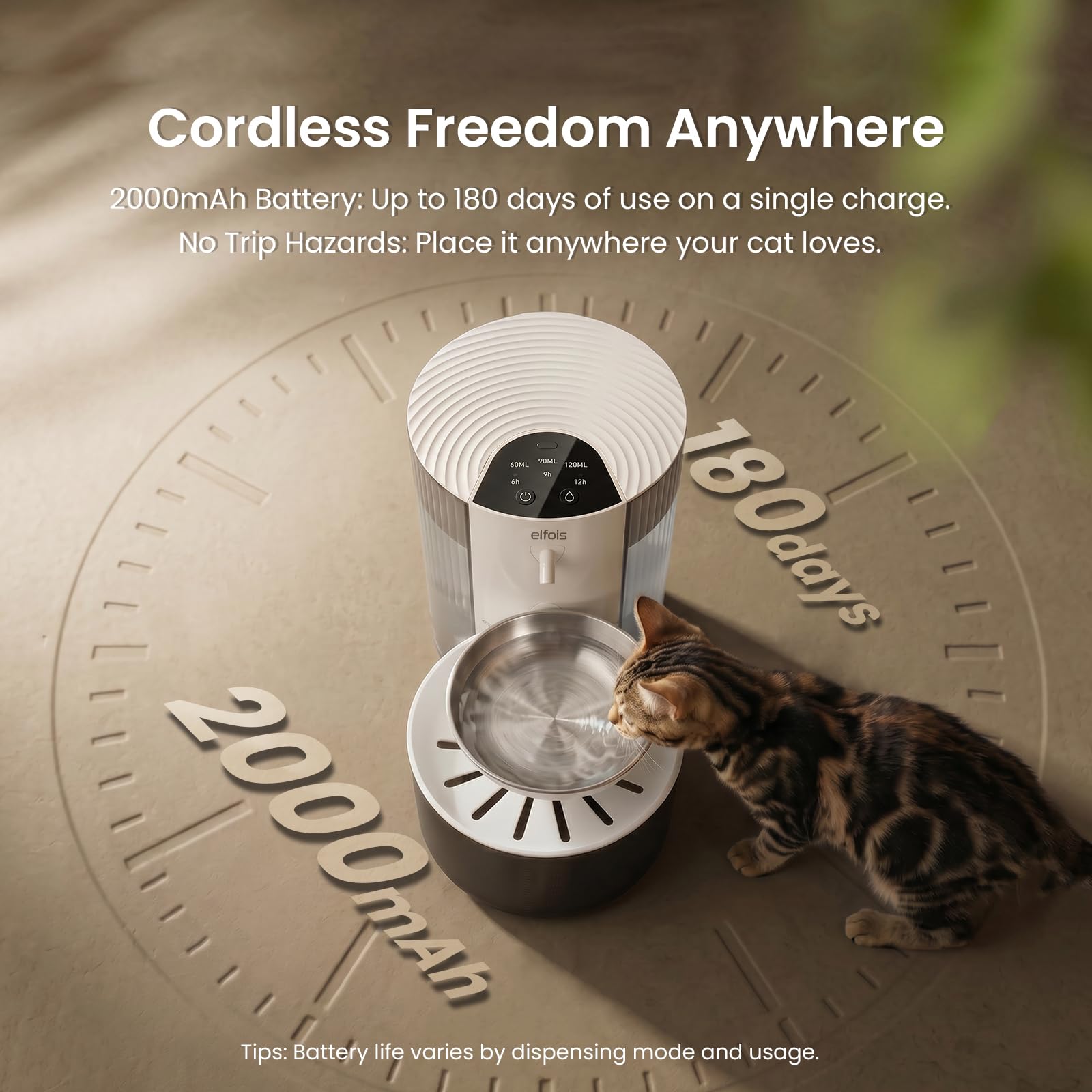 Fuente de agua para gatos sin filtro, dispensador de agua recargable inalámbrico para mascotas con gran capacidad de 3 litros, tanques de agua limpios y sucios, cuenco de acero inoxidable para