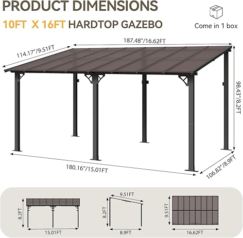Miniatura 49 de Aoxun Pérgola de 8 x 5 pies para patio, cenador con techo inclinado, pérgola para parrilla grande montada en la pared, toldos resistentes, para Negro