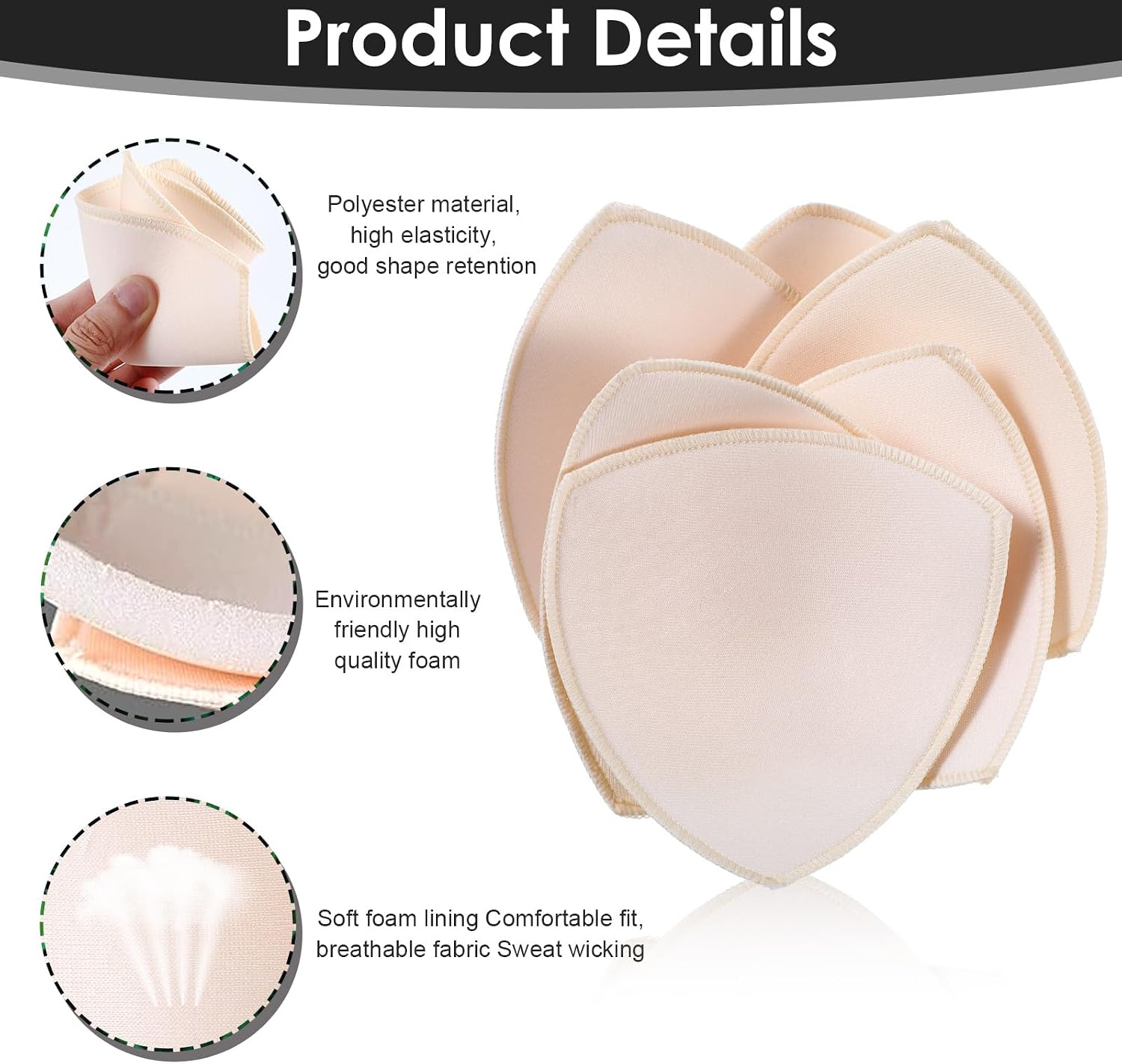 6 Pairs Bra Pads Inserts, Sponge Bra Pads, Removable Pad Inserts for Bras, Enhancers for Sports, Swimwear, Dresses Women(Black, White, Skin)