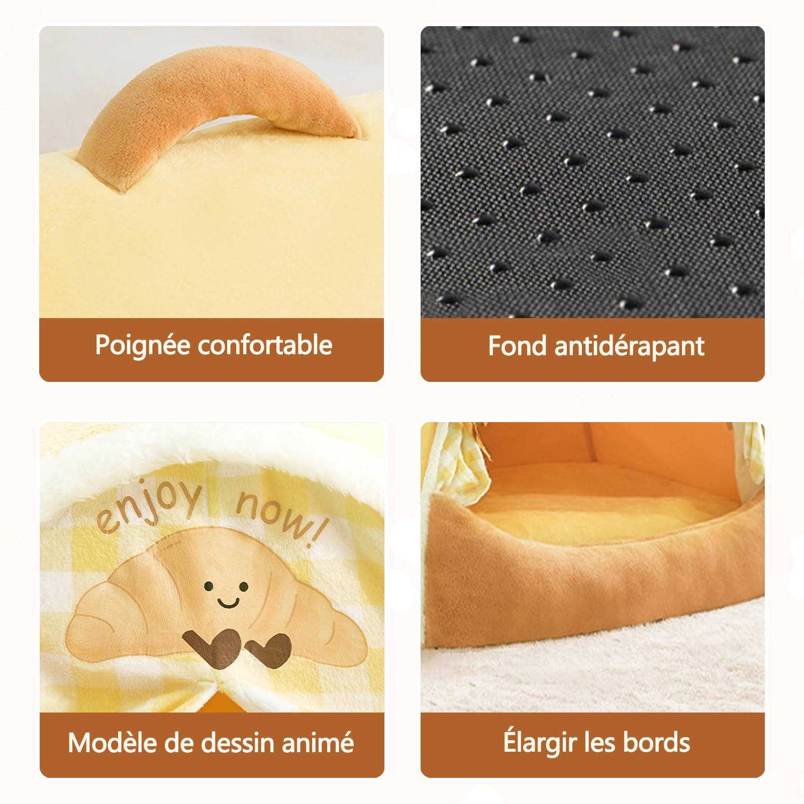 Galatée Maison pour Chat, Lit Igloo pour Chat Chaud Et Confortable, Lit pour Animaux De Compagnie Amovible Et Lavable, Nid pour Chien Mignon avec Coussin Amovible(L, Jaune)