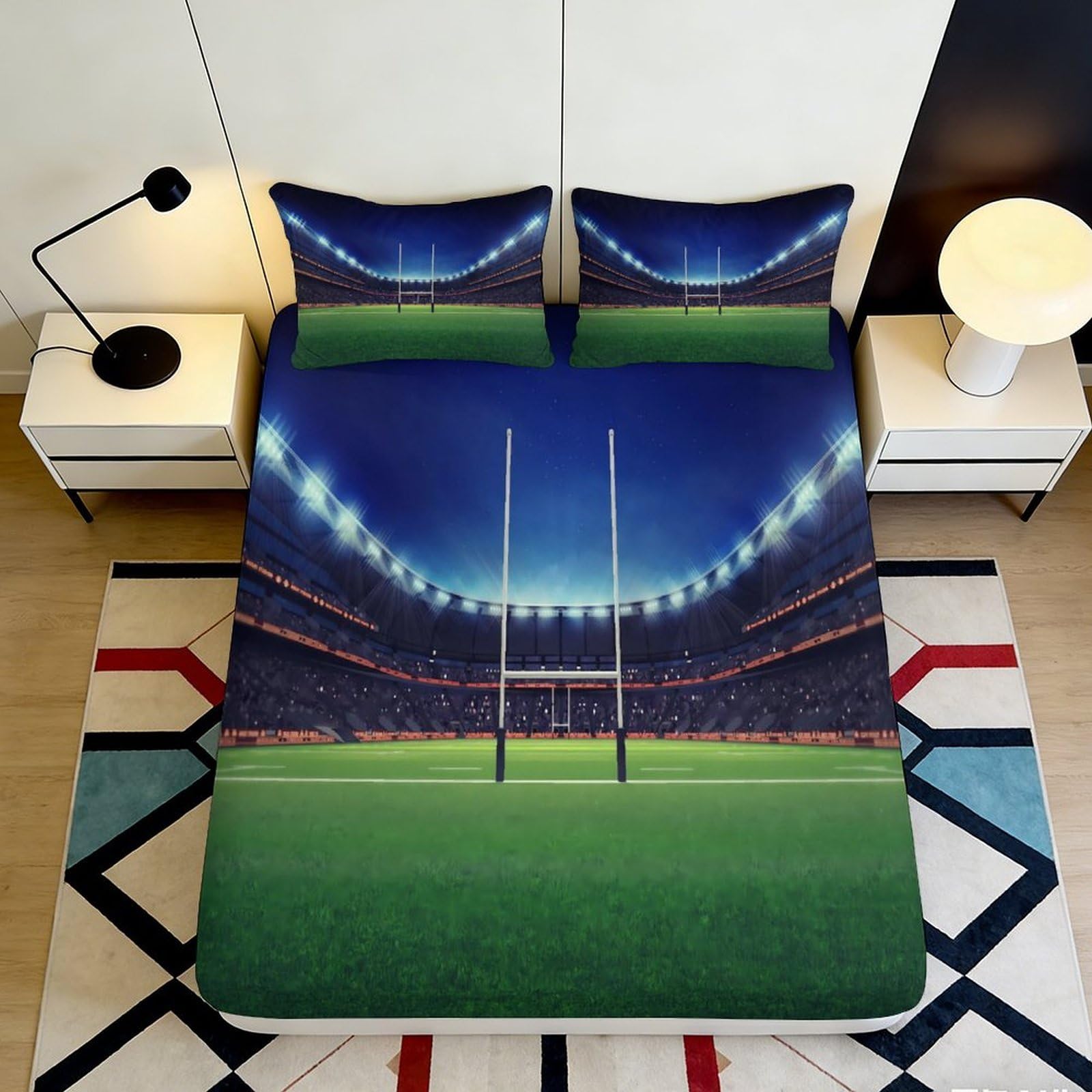 Pnayamiorkfel Style-10 3D Printed Rugby Stadium Fitted Sheet Microfiber Anti-Slip Bed Cover For Bedroom Living Room Dorm Decor Machine Washable 90X200x25cm