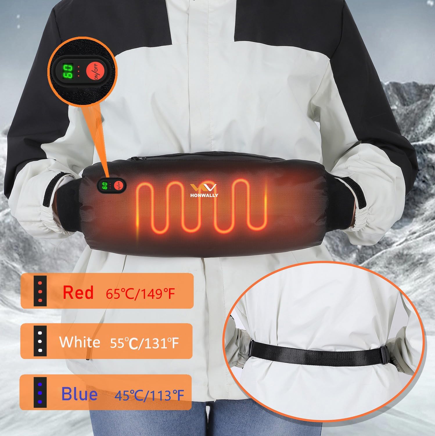 Electric Heated Hand Warmer Pouch Real-Time Temperature Display (No Built-in Battery) – Double-Sided Heating, Portable USB Hand Muff for Men & Women – Football, Hunting, Fishing, Camping & Golf