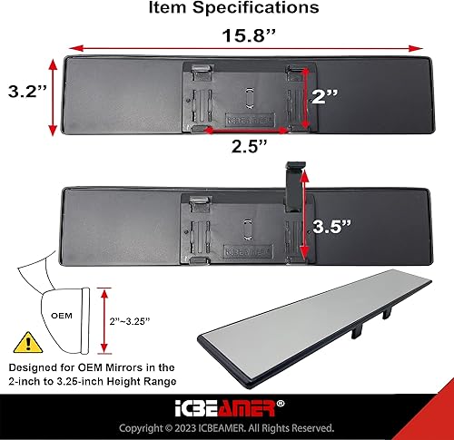 Miniatura 5 de ICBEAMER - Espejo retrovisor interior, con un amplio ángulo panorámico, de ajuste universal, se engancha fácilmente para automóvil, con superficie