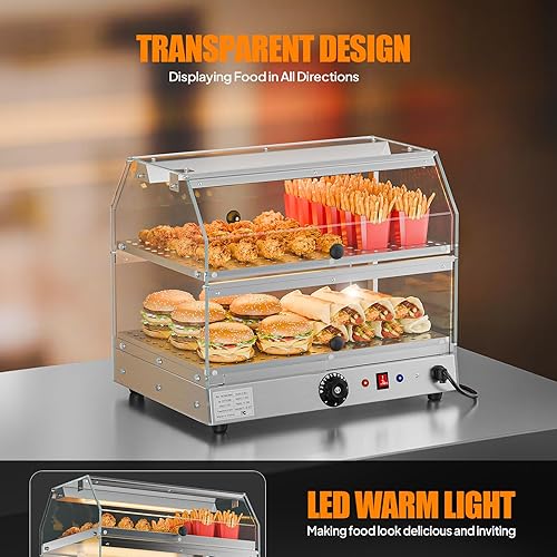 Miniatura 3 de ROVSUN Calentador de alimentos de 2 niveles, calentador de pizza, calentador de alimentos con iluminación LED, puertas delanteras y traseras, caja