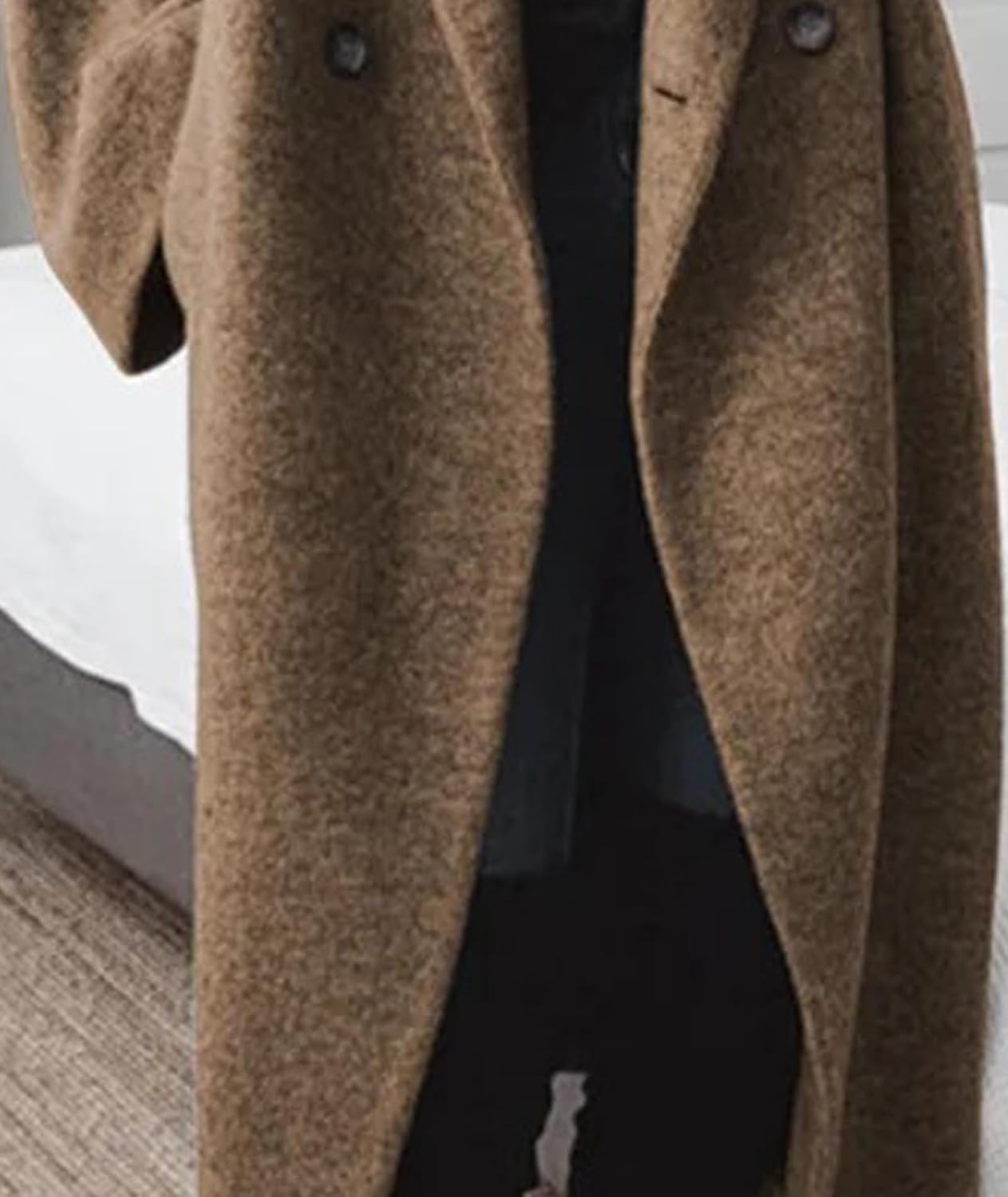 xxxiticat Women's Wool Trench Coat Double Breasted Notch Lapel Trendy Classic Peacoat Winter Long Wool Jacket Overcoat - Image 5