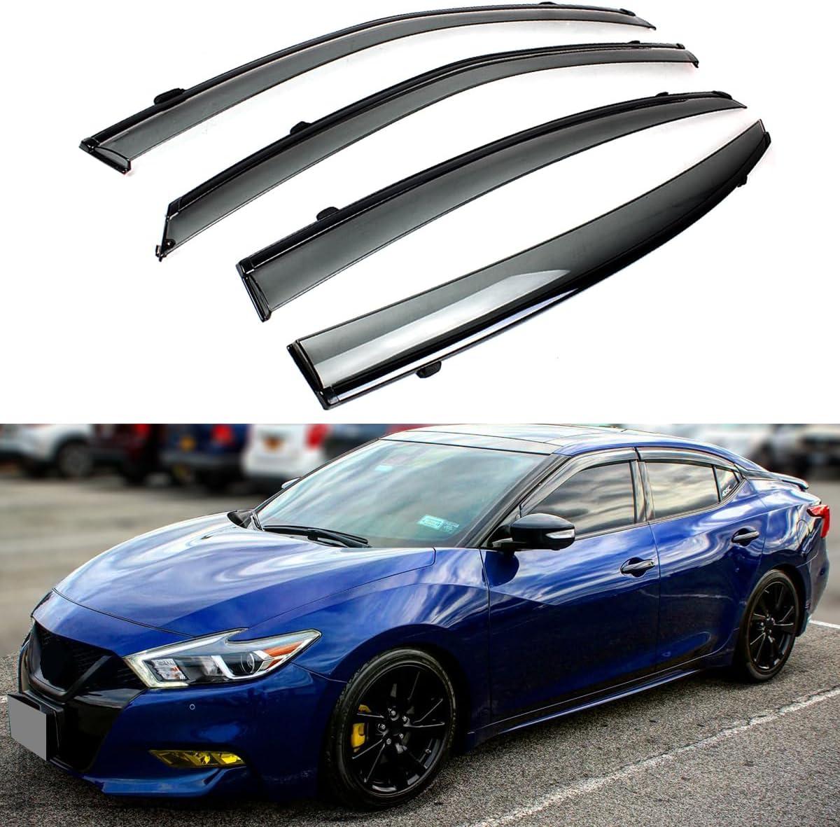 Premium VIP JDM Clip-on Type Smoke Tinted Window Visor with Black Trim Compatible with 2016-2023 Nissan Maxima All Models
