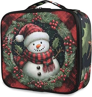 ALAZA Grid Background Snowman Circle Cosmetic...