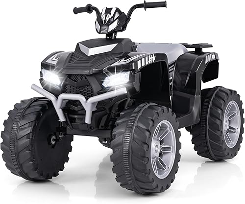 HONEY JOY ATV para niños de 24 V, 4 ruedas, juguete de ATV para niños grandes, luces LED, velocidad altabaja, neumáticos con pisadas, música,
