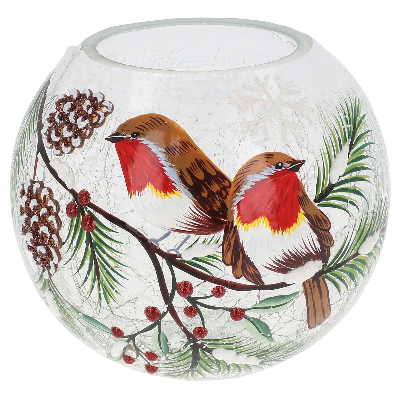 Shudehill Giftware Christmas Robin Crackle Glass Tealight Holder Globe