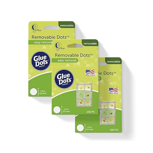 Glue Dots Puntos extraíbles de doble cara, 12 pulgada, transparente, paquete de 3 incluye 3 rollos de 200 (600 puntos en total)