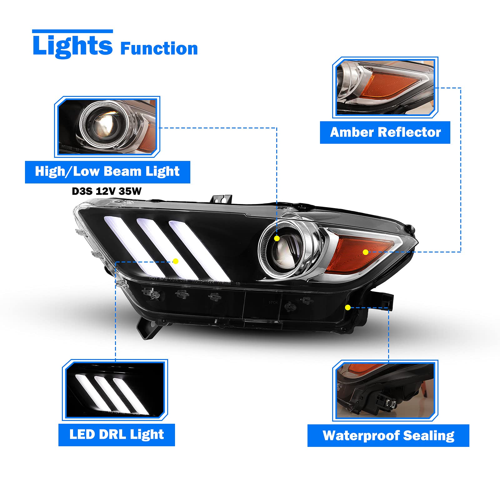 2015年式マスタング社外ヘッドライト Amazon | Archaic フォード