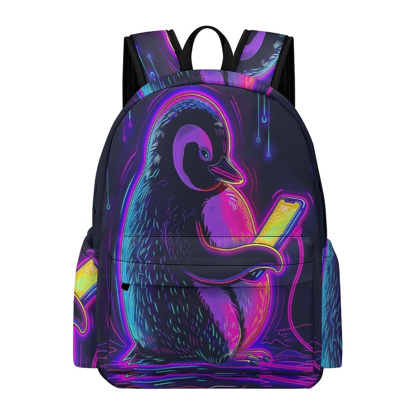 TPISLI Children Funny Penguin Fashion Backpack Boys Girls for 8-13 Year Olds Everyday Durable Animal Print School Bag for Spring Outing Autumn Trip Birthday Gift, 14 Inch Laptop Backpack