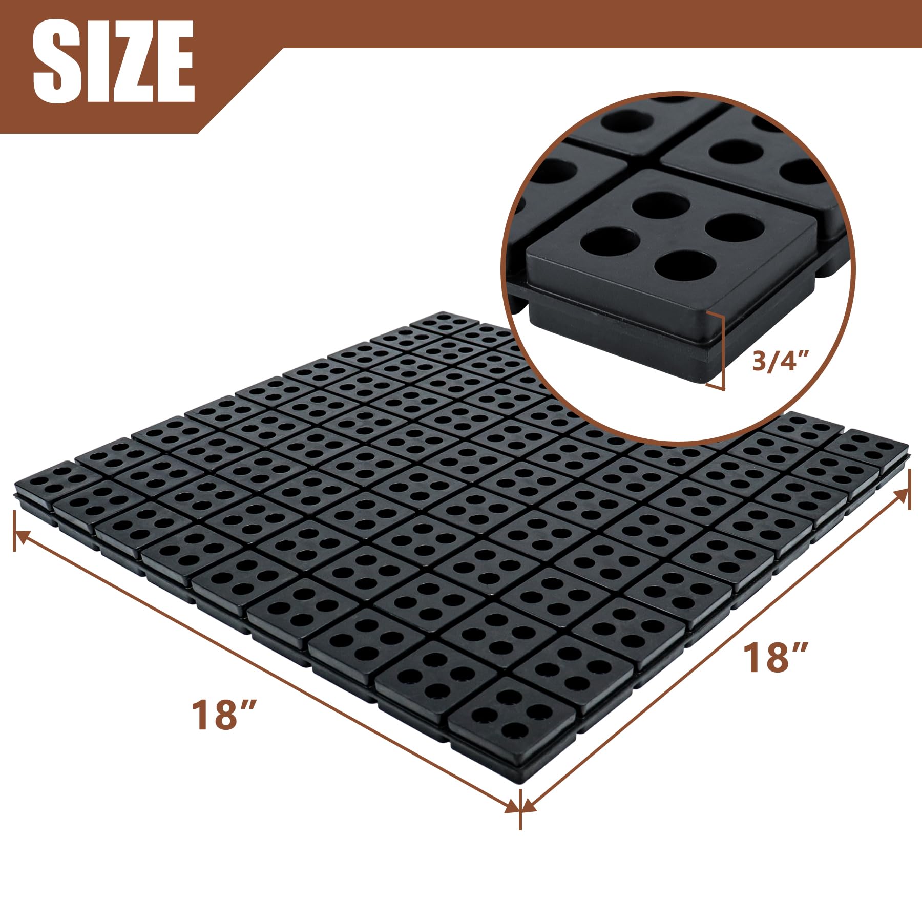 BJADE'S Alfombrillas antivibración, 18 x 18 pulgadas, alfombrillas de goma de 19 mm de grosor, anticaminar, antideslizante, almohadilla de aislamiento de vibración antirruido para secadoras, equipos