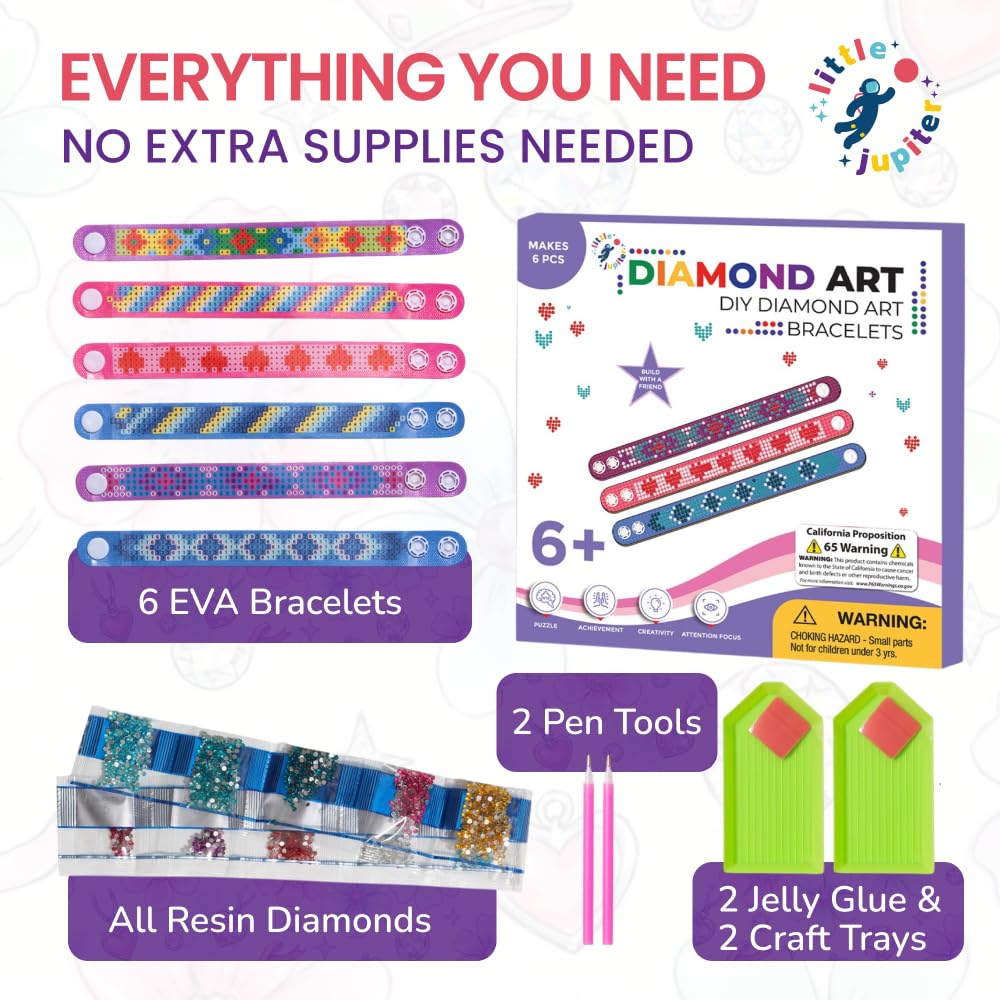 Diamant-Kunst-Armband-Set – enthält 6 Stück – Armbandherstellungs-Set für Mädchen – Diamant-Kunst-Sets für Kinder – Diamantkunst für Kinder – Diamantkunst für Kinder – DIY-Armbandherstellungs-Set für