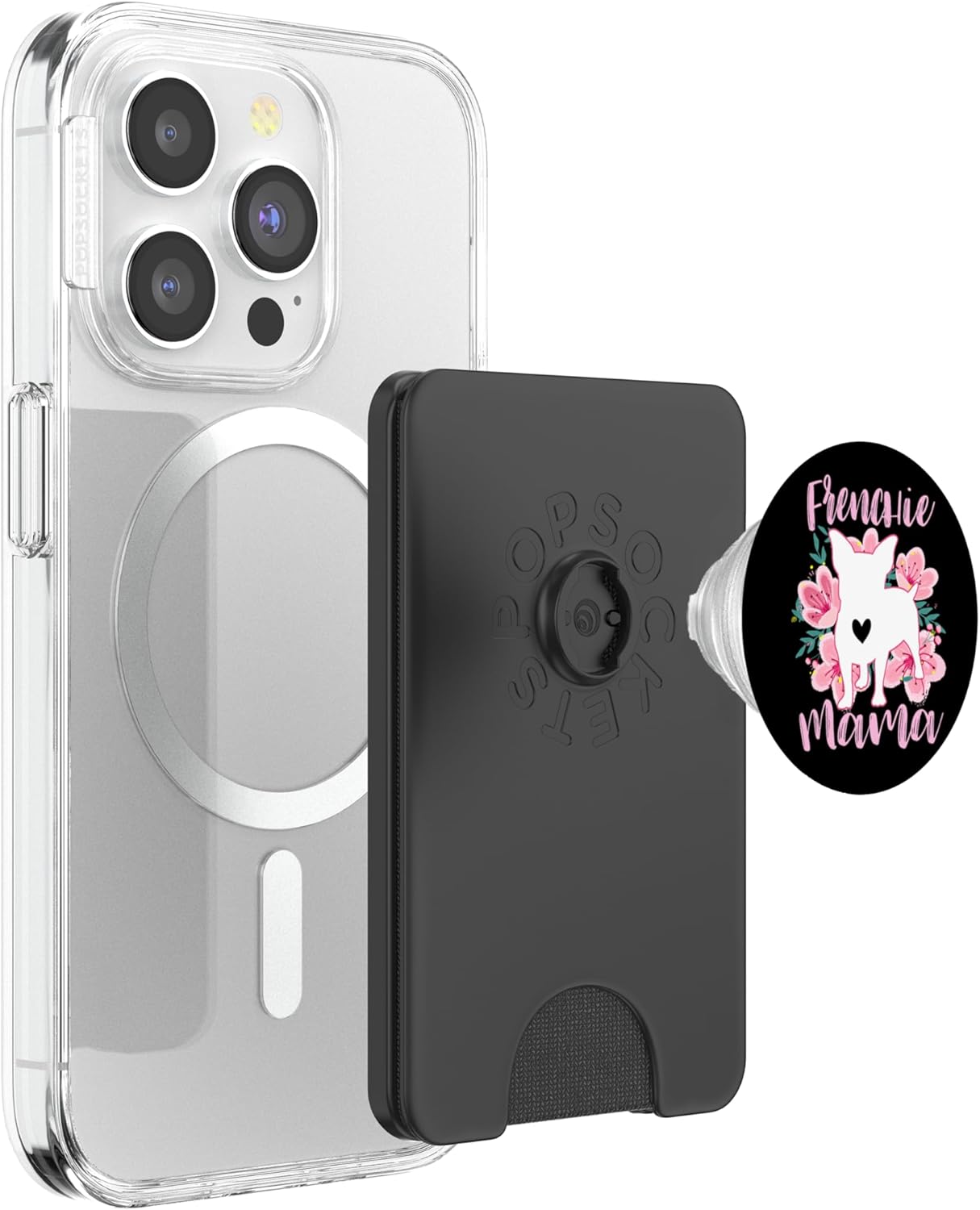 Frenchie Mama Pink Flowers French Bulldog Cute Mom PopSockets PopWallet for MagSafe