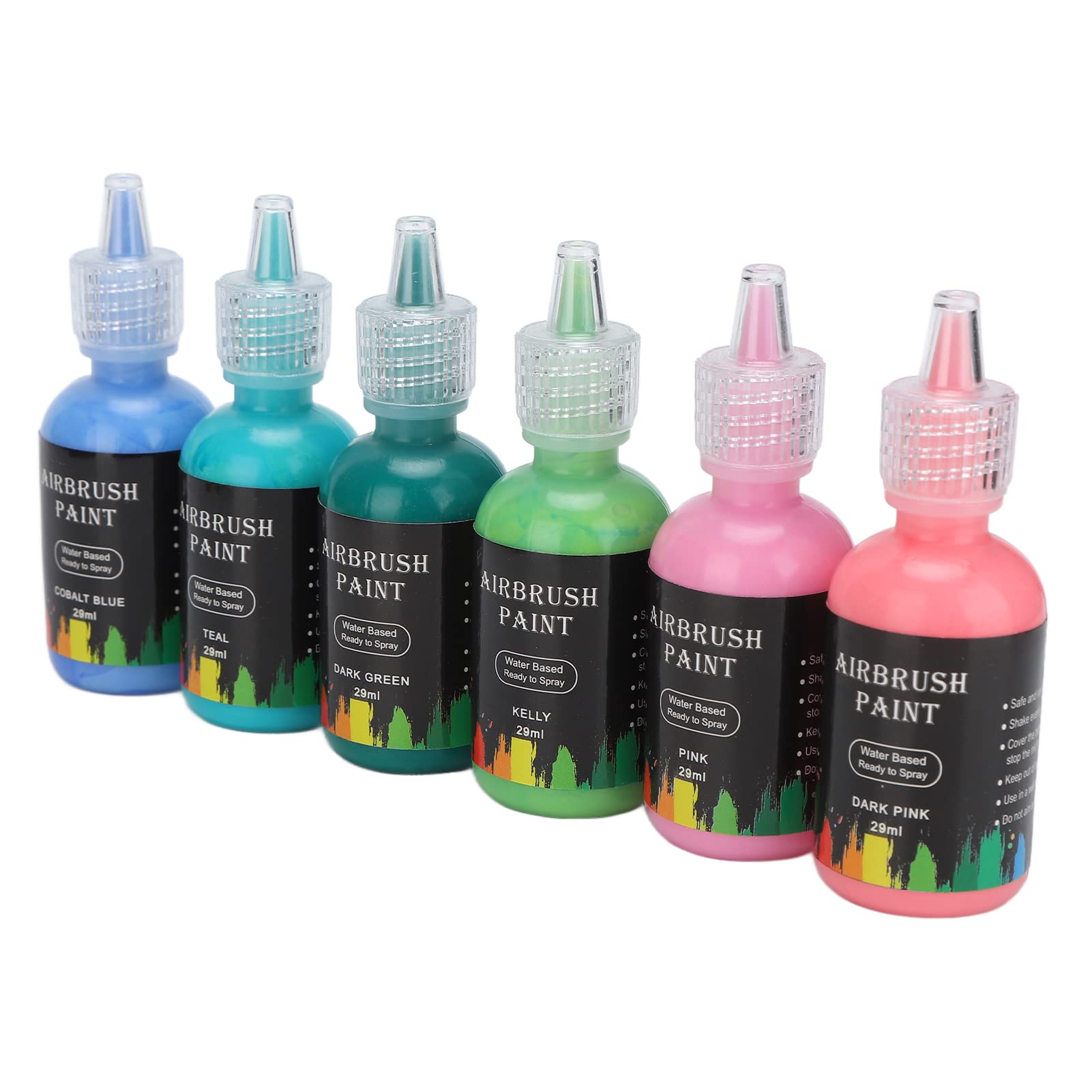 Encre liquide 12 couleurs pour aérographe DIY, ensemble de peintures acryliques solubles dans l’eau, contenant au total 348 ml, avec des teintes mates et éclatantes, idéal pour vos