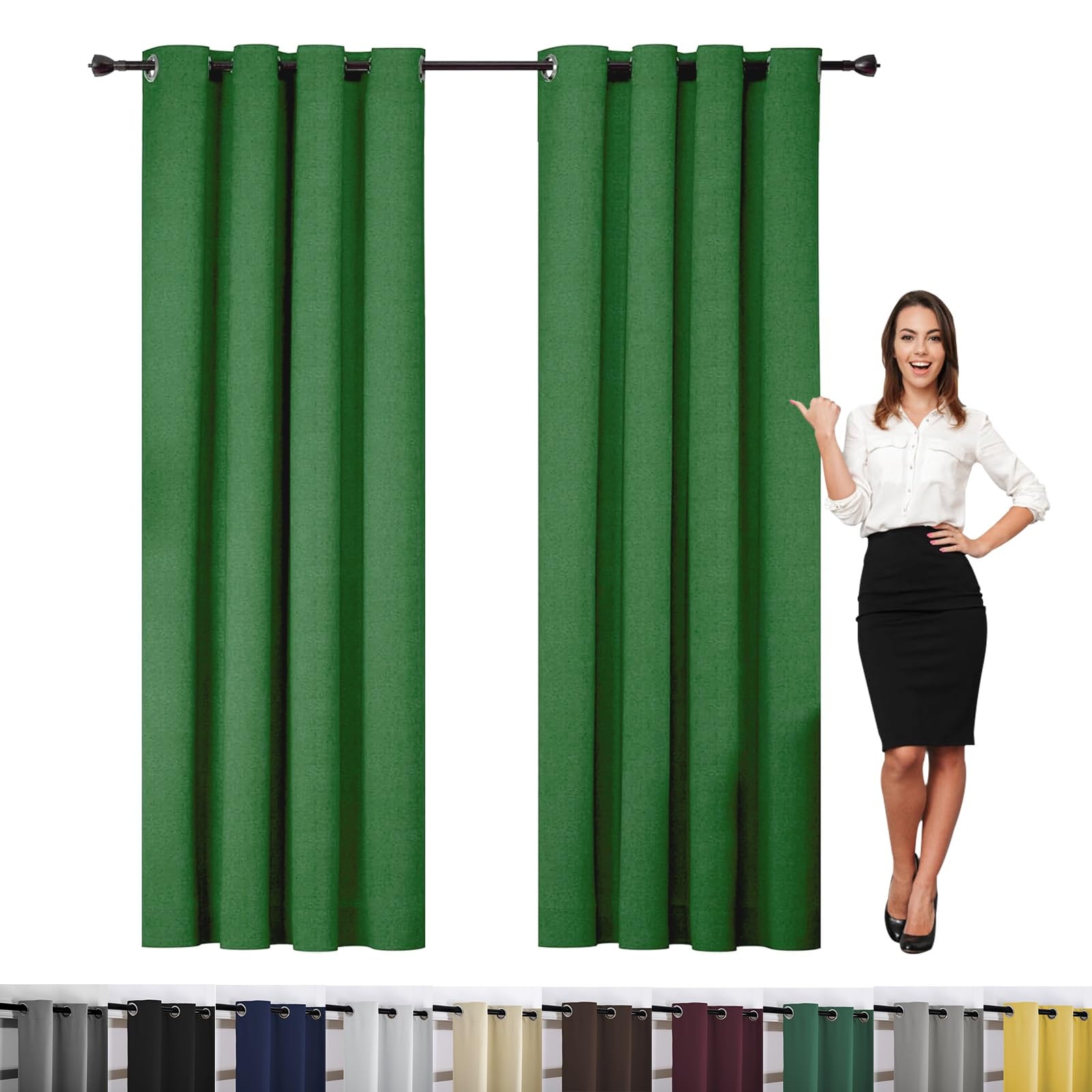 Verdunklungsvorhänge mit Ösen 110 x 120 cm Pflegeleicht Thermo Blickdicht, Blickdichte Vorhängein Sondergröße mit Ösen, mit Raffhalter für Küche Fensterdekoration, Grün