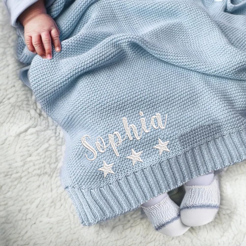 Noni Luxury Personalized Baby Blanket, Customized Baby Blanket, Custom Knit Baby Blanket, Embroidered Name Nursery Blanket, Newborn Baby Gifts, Gifts for Baby Boy, Baby Girl, Birthday, Style 3