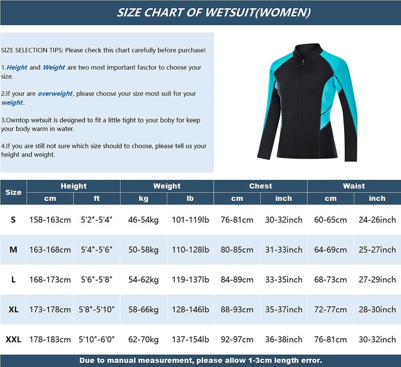 Kurtka Wetsuits dla kobiet 2 mm neoprenowy zamek z przodu długi rękaw surfing pływanie stroje do nurkowania nurkowanie surfing nurkowanie nurkowanie pływanie sporty wodne (czarny M)