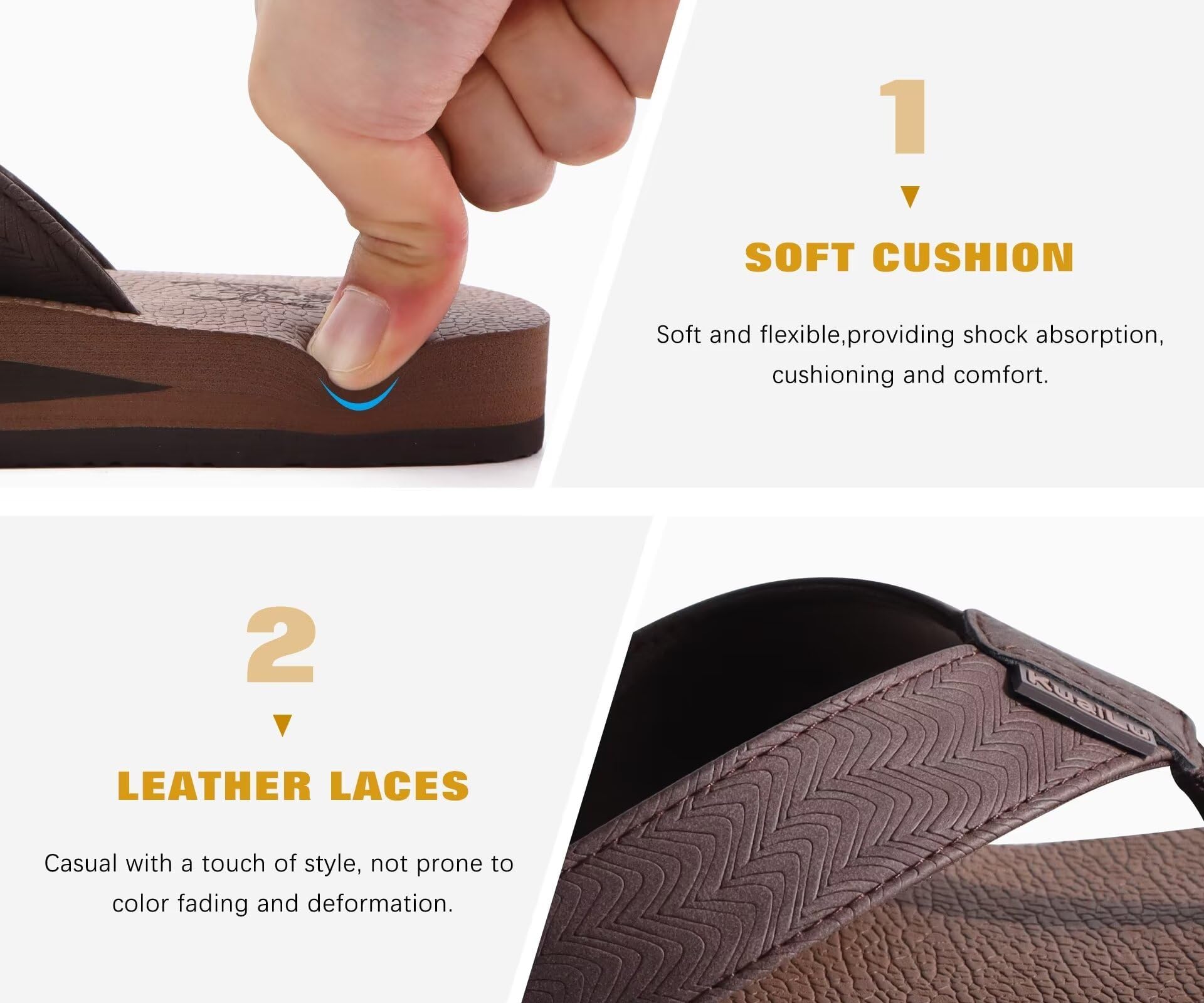 KuaiLu Men's Yoga Mat Leather Flip Flops with Arch Support Comfortable Cushion Walking Thong Sandals Slip On Indoor Outdoor - 5