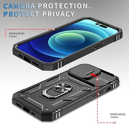 Miniatura 2 de Fetrim Funda para iPhone 14 Pro Max, Funda de teléfono con soporte de anillo de rotación para Apple iPhone 14 Pro Max - Negro