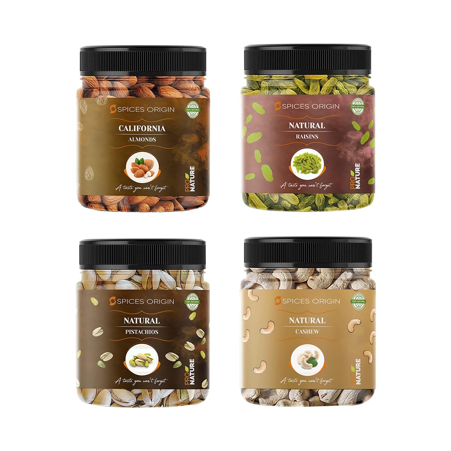 Spices Origin Premium Dry Fruits Combo Pack - (250g * 4) 1kg (Almonds, Cashews, Pistachios, Raisins)_Packing May Vary