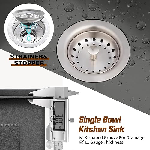 Miniatura 5 de Fregadero de cocina y bar negro de 22 x 18 pulgadas, fregadero de cocina de acero inoxidable con rejilla inferior, tapete de silicona y conjunto de