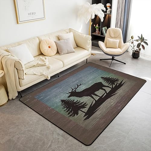 Alfombra de decoración de ciervos, alfombra rústica occidental de granja, decoración de habitación, decoración retro de animales silvestres,