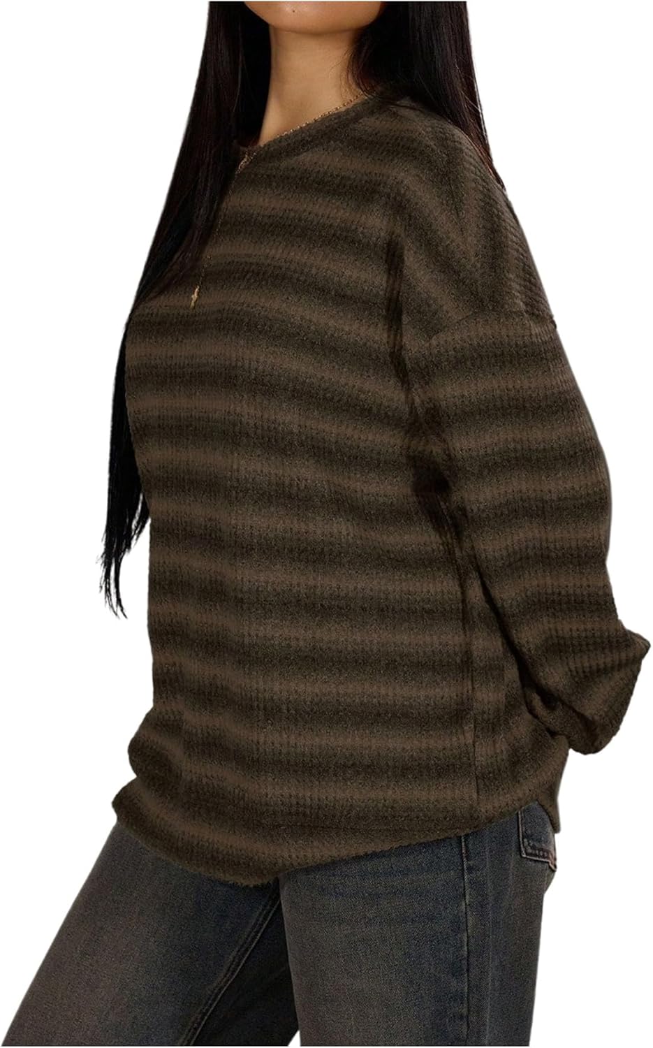 SOLY HUX Women's Striped Sweater Waffle Knit Tops for Women Long Sleeve Shirts Casual Lightweight Fall Tops - Image 3