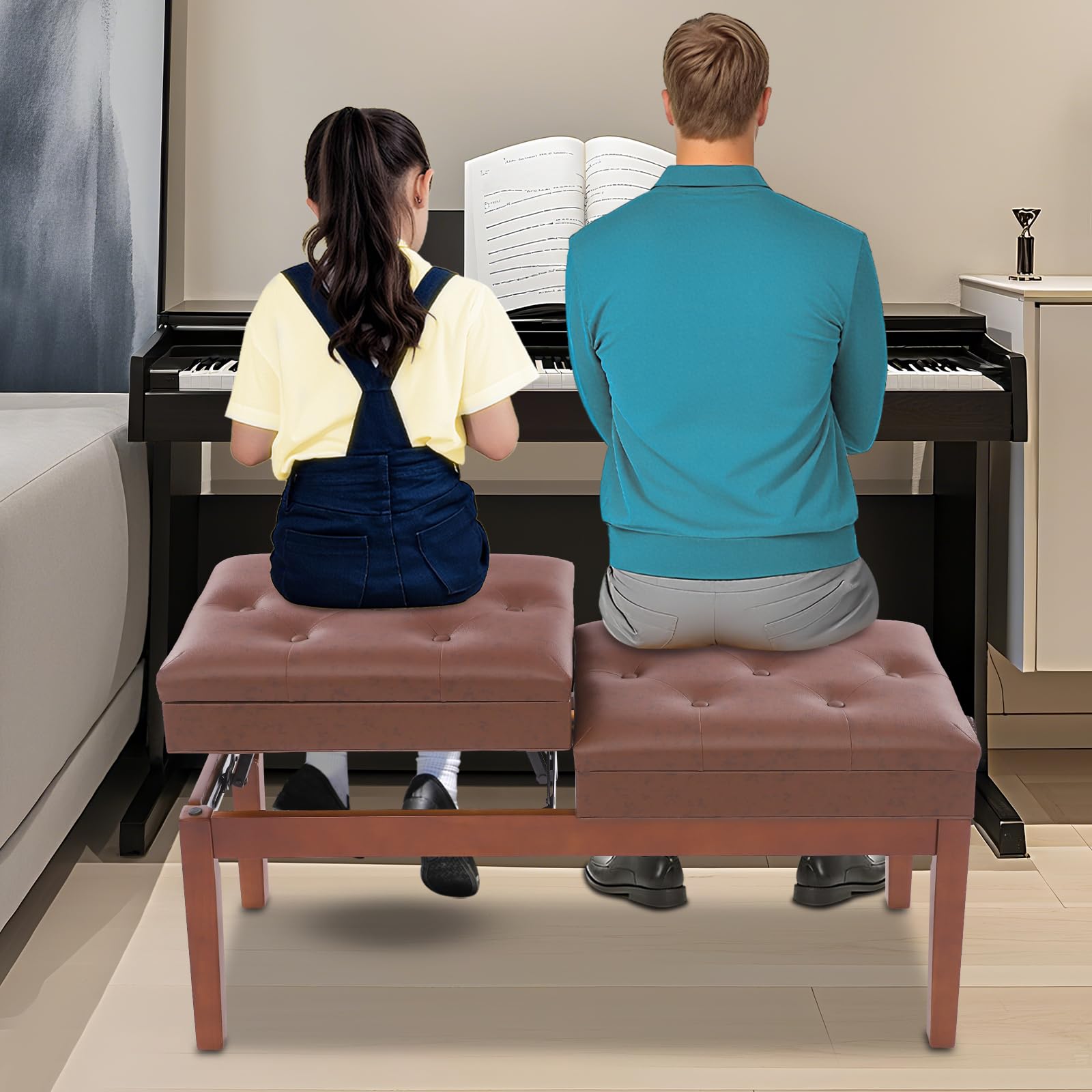 Zweisitzige Klavierbank, Verstellbare Duett-Klavierbank mit Stauraum für Hause Schulen Konzerten Musikstudios 108 * 39 * 48 cm